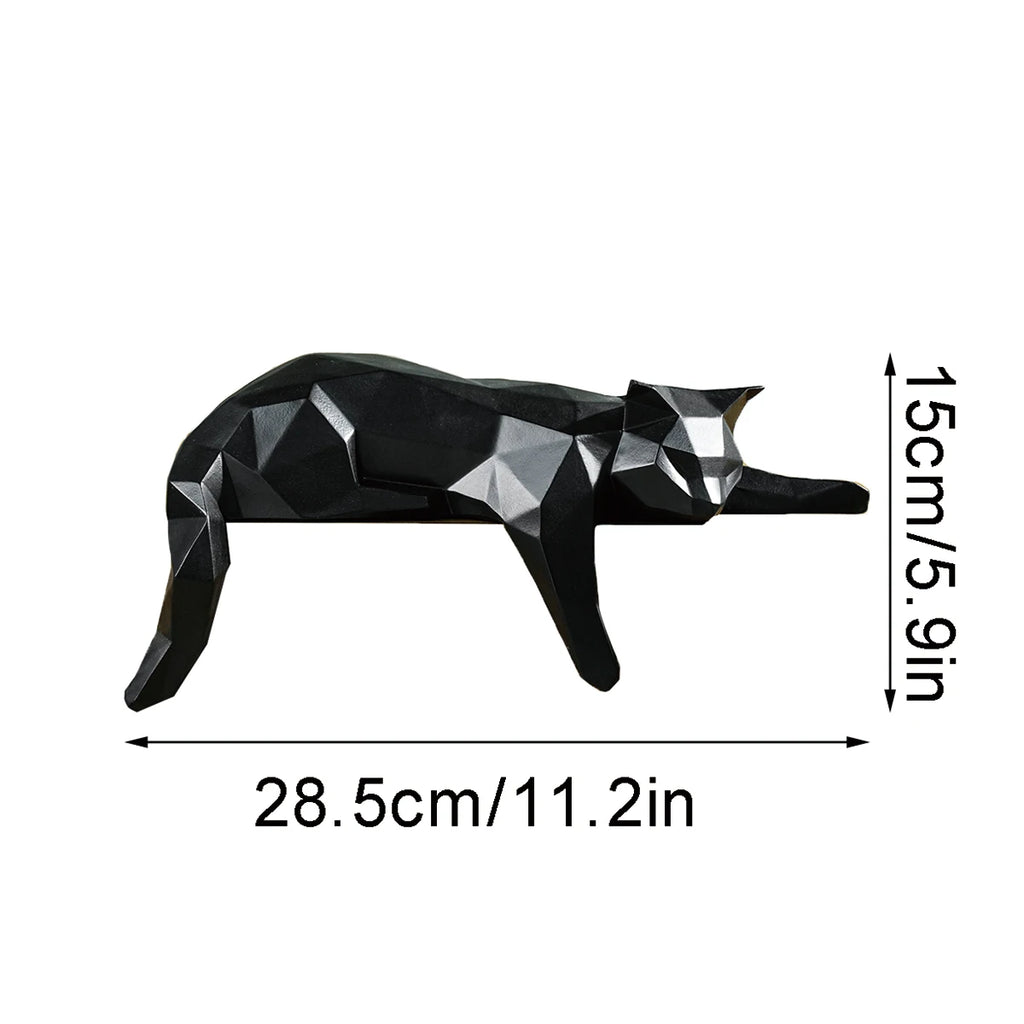 Geometric White and Black Cat Figurine - Modern Room Decor Sculpture for Home Office and Desk Display