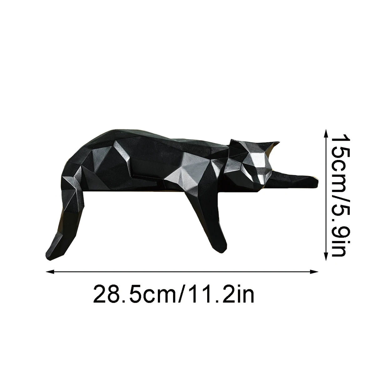 Geometric White and Black Cat Figurine - Modern Room Decor Sculpture for Home Office and Desk Display