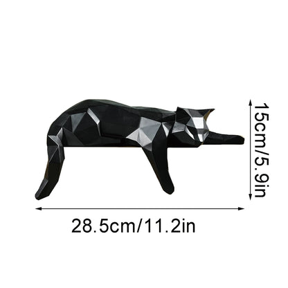Geometric White and Black Cat Figurine - Modern Room Decor Sculpture for Home Office and Desk Display