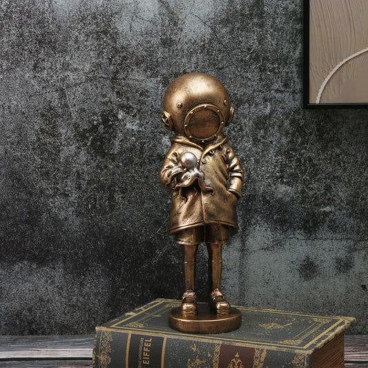 Creative Bronze Banksy Deep Sea Diver Sculpture - Doodle Master of Loneliness and Communication Home Decor
