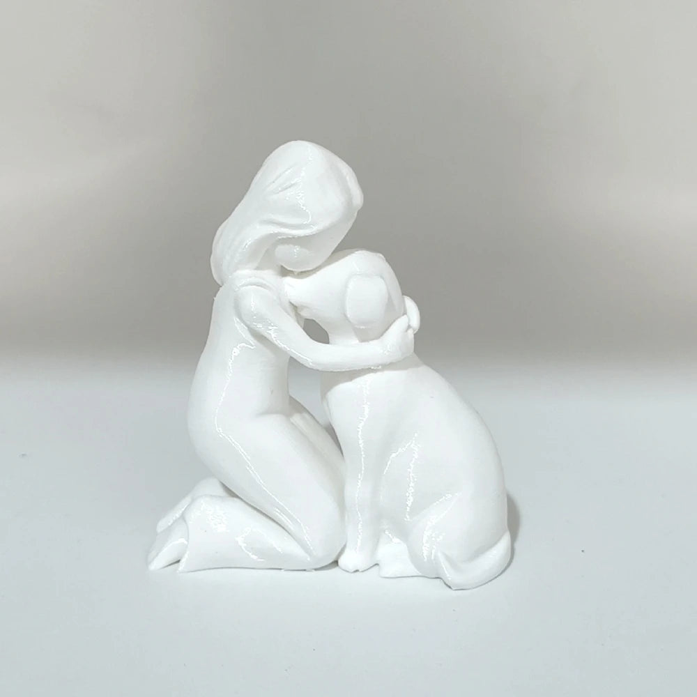Friendship Sculpture Featuring a Young Girl and Puppy, Ideal for Home Office, Study, Bookshelf, Living Room, and Pet Enthusiast Gift