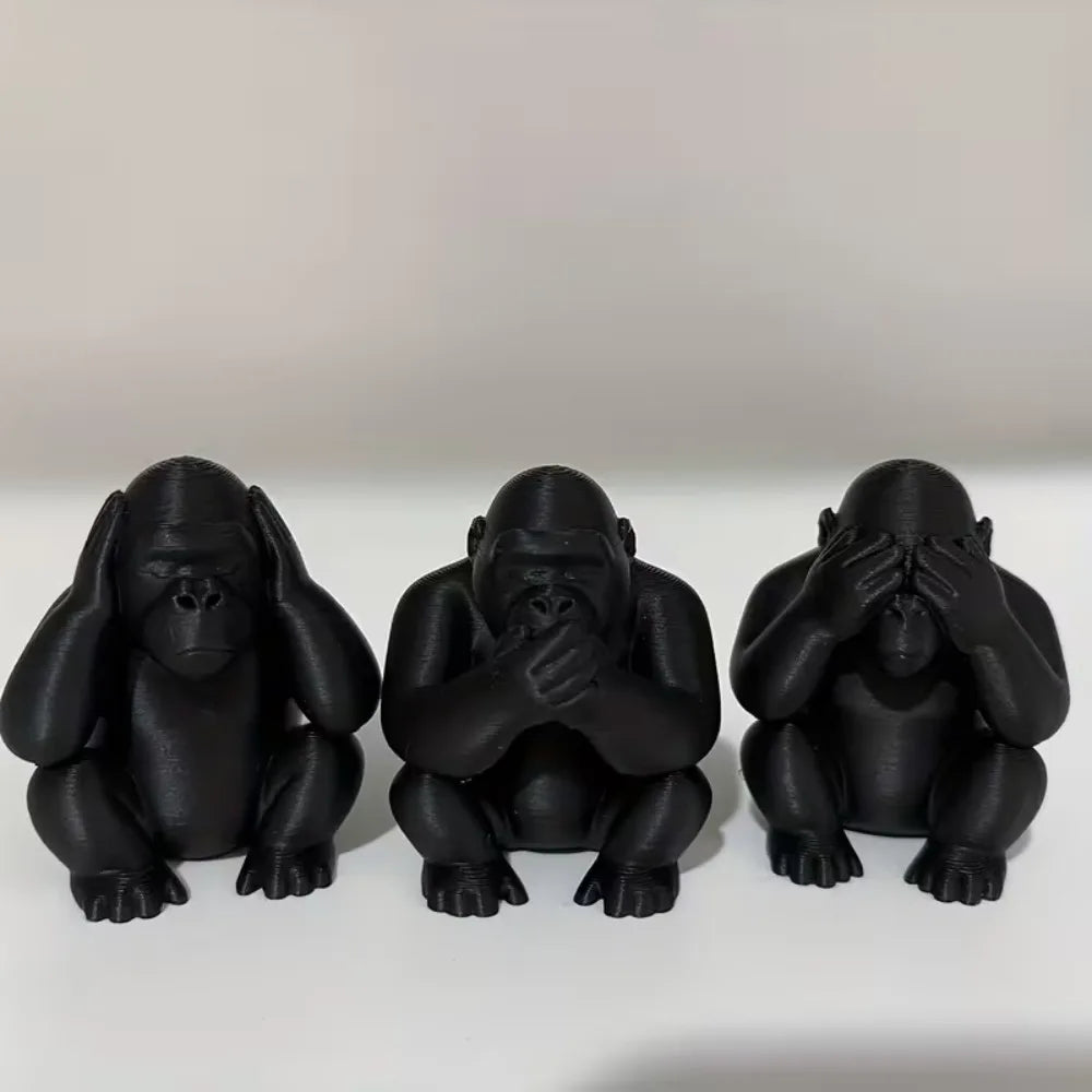 Three-Piece Monkey Statue Ornament Set: Half-Squat Design Featuring No Wait, No Look, No Listen, No Say Themes