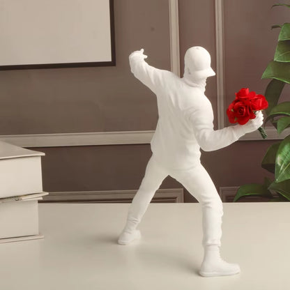 Banksy-Inspired Resin Flower Thrower Statue - Modern Home Decor Collectible Sculpture