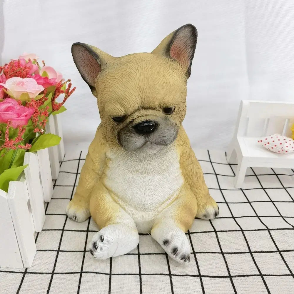 Durable Resin Bulldog Puppy Statue - Charming Sleeping Puppy Ornament for Outdoor Decor