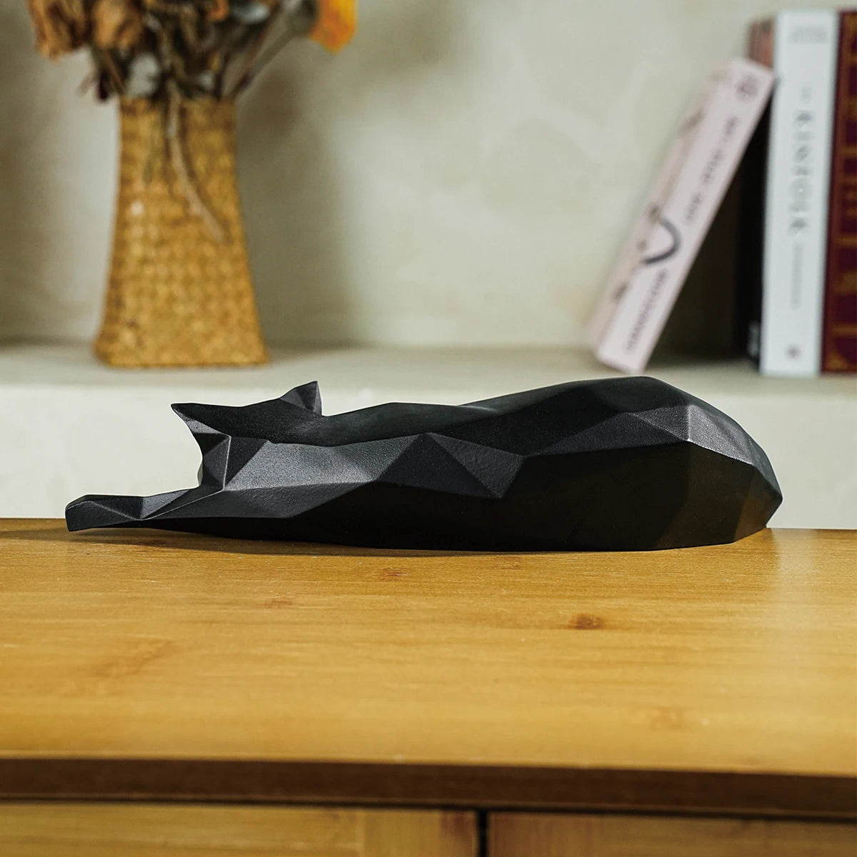 Geometric White and Black Cat Figurine - Modern Room Decor Sculpture for Home Office and Desk Display