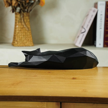 Geometric White and Black Cat Figurine - Modern Room Decor Sculpture for Home Office and Desk Display