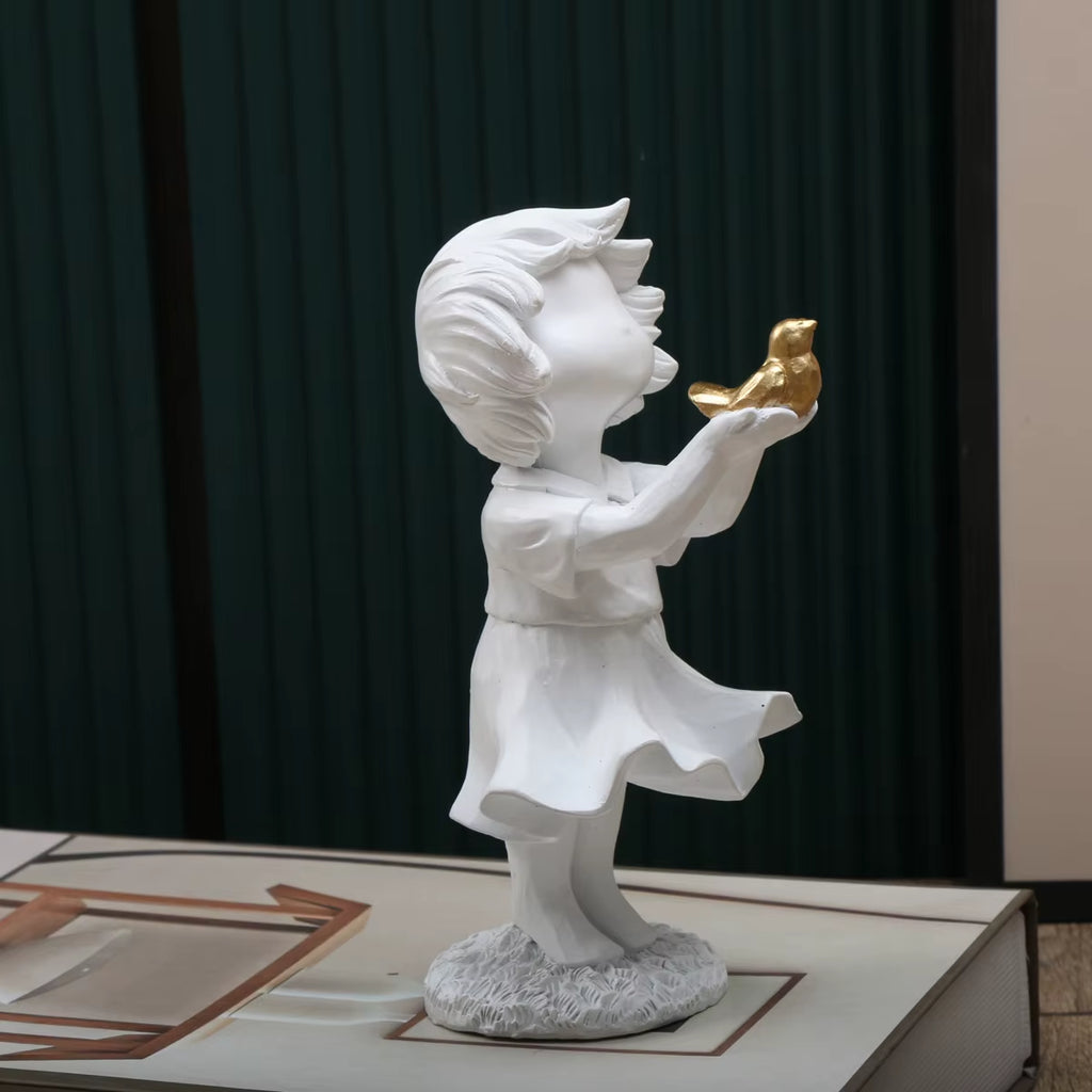 Banksy-Inspired Heart Balloon and Flying Girl Modern Sculpture for Home Décor