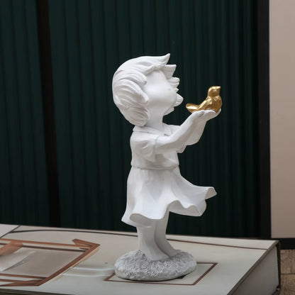 Banksy-Inspired Heart Balloon and Flying Girl Modern Sculpture for Home Décor