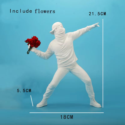 Banksy-Inspired Resin Flower Thrower Statue - Modern Home Decor Collectible Sculpture