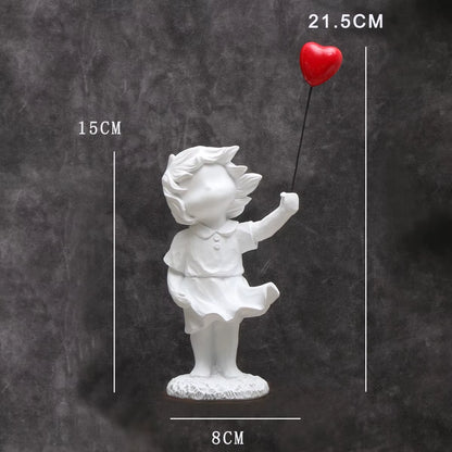 Banksy-Inspired Heart Balloon and Flying Girl Modern Sculpture for Home Décor