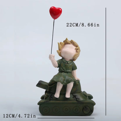 Banksy-Inspired Heart Balloon and Flying Girl Modern Sculpture for Home Décor