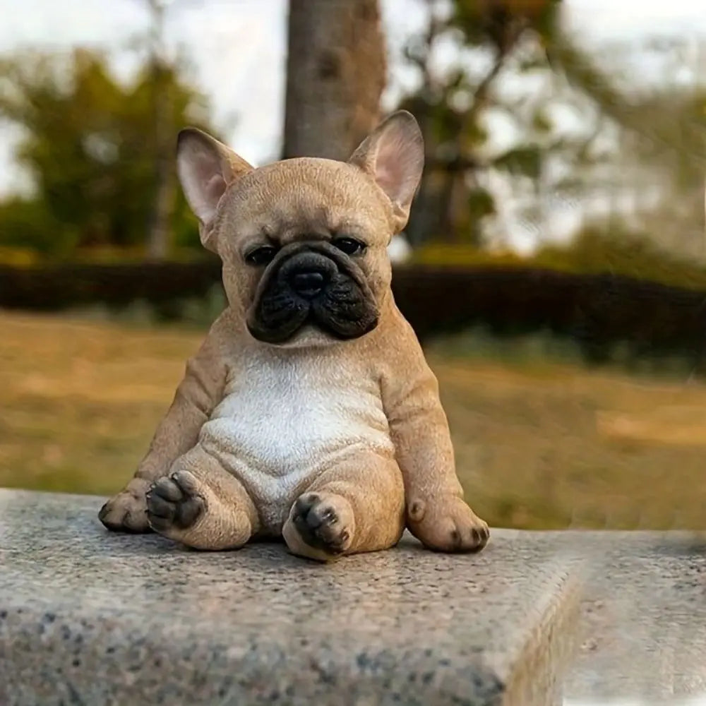 Durable Resin Bulldog Puppy Statue - Charming Sleeping Puppy Ornament for Outdoor Decor