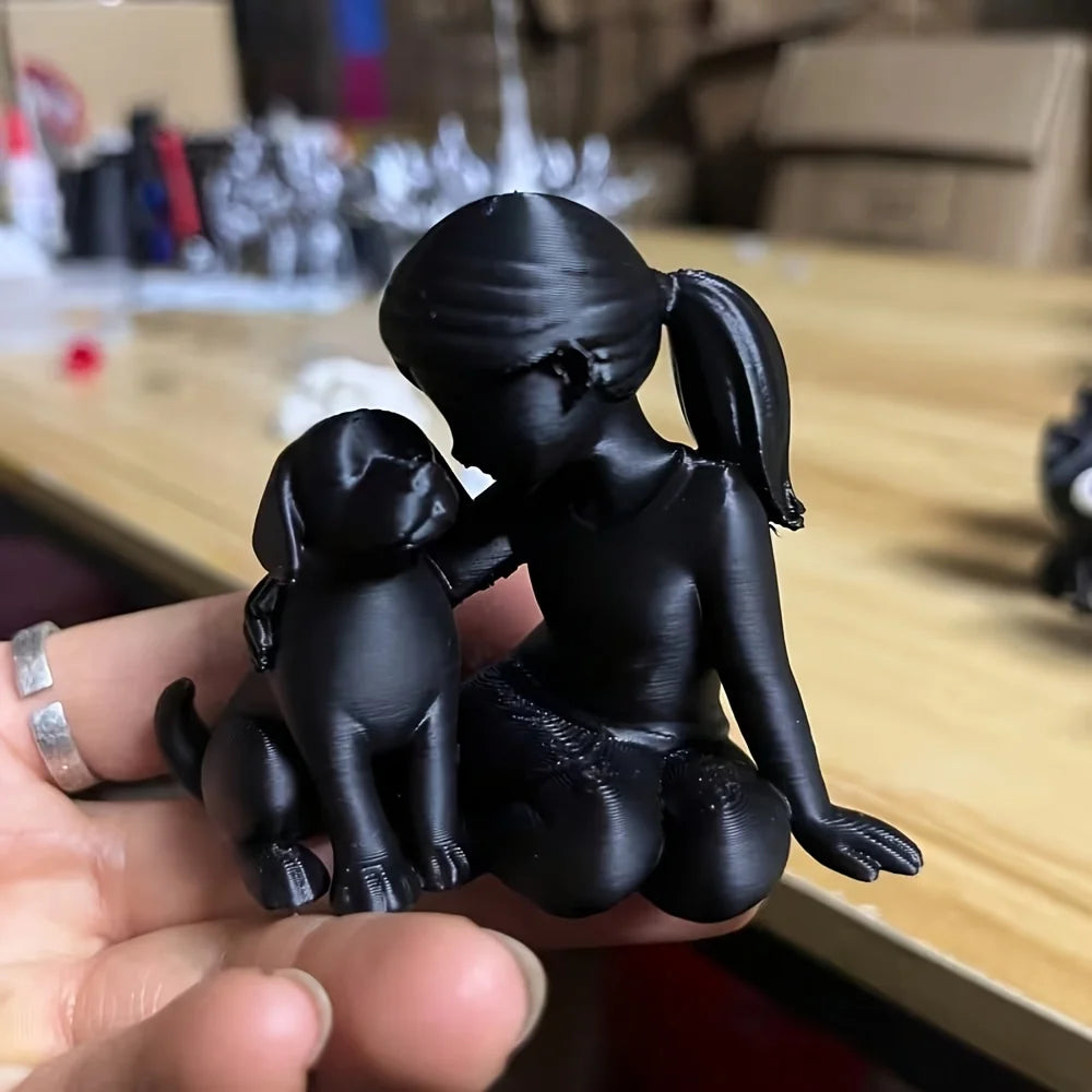 Elegant Sculpture of a Girl with Her Puppy - Charming Décor for Living Room and Office, Ideal Commemorative Gift for Pet Lovers