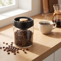 Coffee Beans Vacuum Storage Jar on a kitchen counter