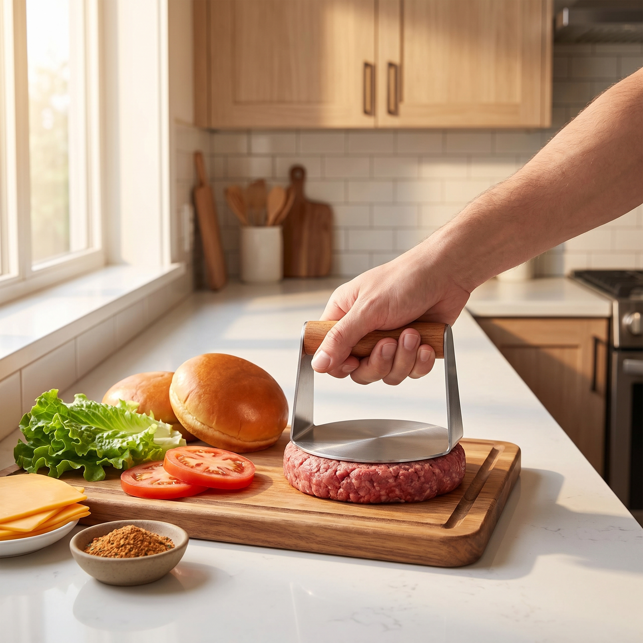 Hamburger Meat Press shaping a beef patty