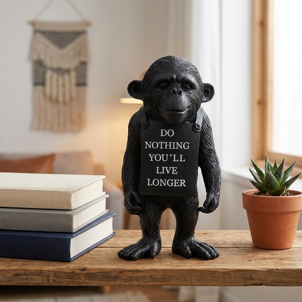Monkey Gorilla Sculpture shown at true tabletop scale next to books