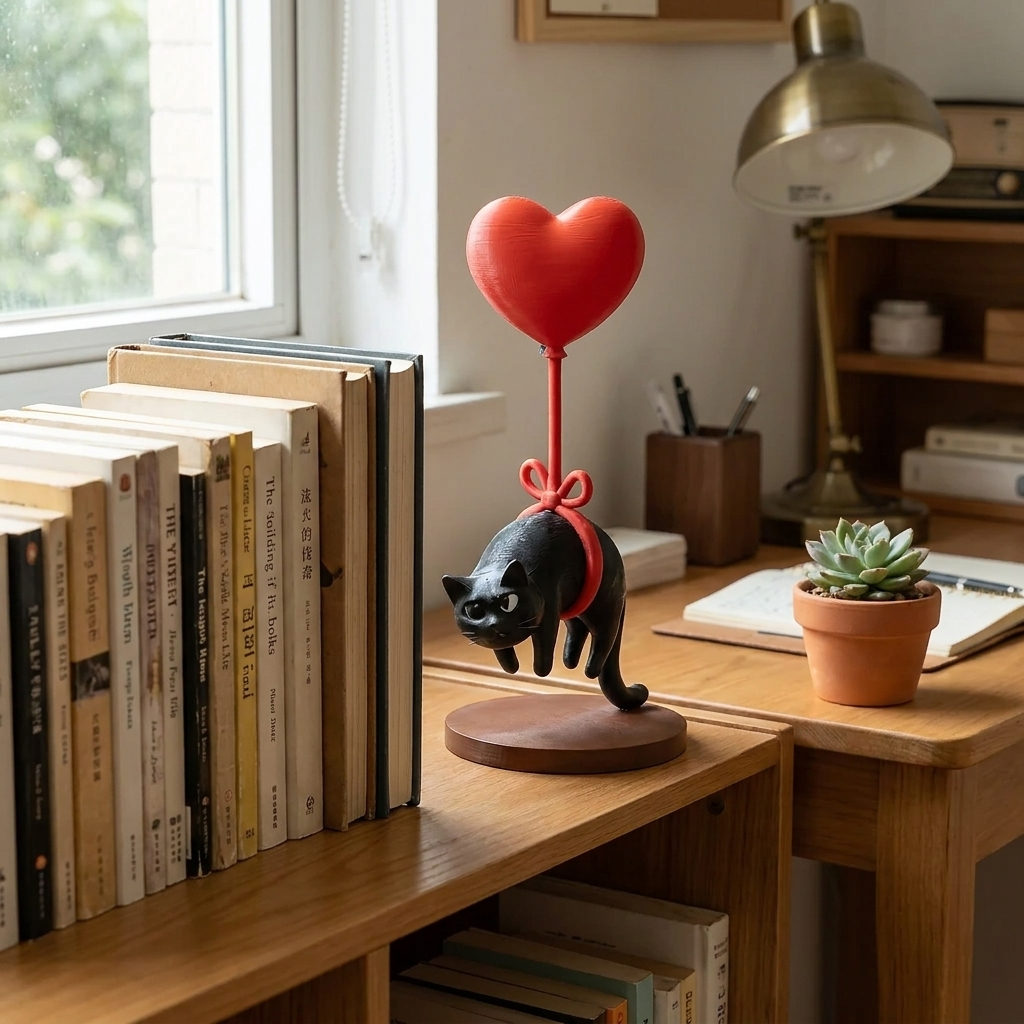 Floating Cat with Heart Balloon Statue - alternative scene