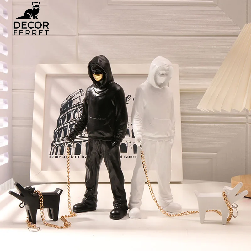 Banksy Statue the Man and Dog Sculpture Street Modern Pop Art Living Room Shelf Office Home Bar Decoration Collections Gift
