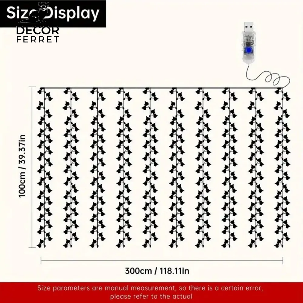 3M 100 LED USB Ivy Leaf Curtain String Lights for Indoor and Outdoor Decor