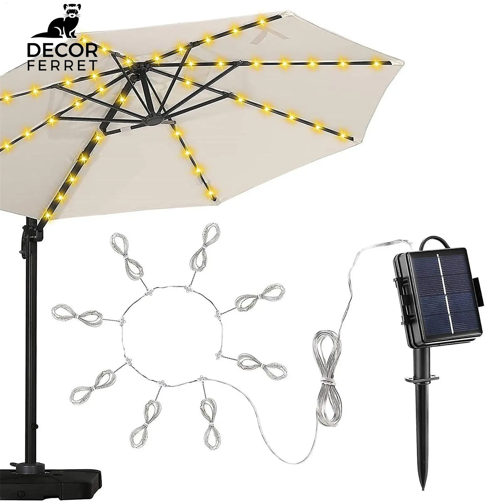 Solar-Powered LED Umbrella String Lights with 8 Lighting Modes