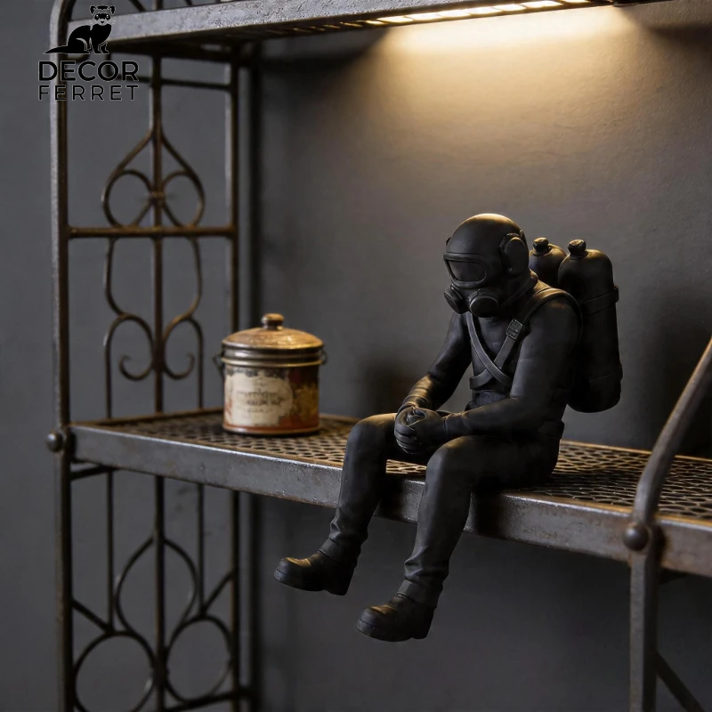 Nautical Deep Sea Diver Figurine Seated Scuba 3D Printed Diver Home Desk Statue Handicraft Ornament Ocean Theme Home Decor Gifts