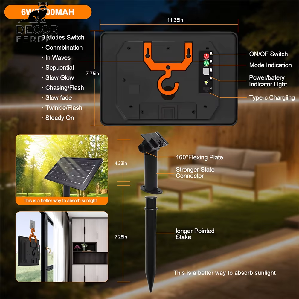 24V Waterproof Solar Neon Light Strip with 8 Modes, 120 LEDs
