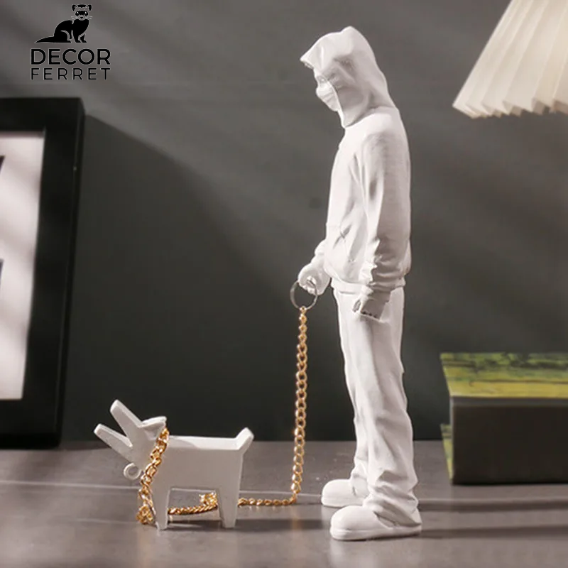 Banksy Statue the Man and Dog Sculpture Street Modern Pop Art Living Room Shelf Office Home Bar Decoration Collections Gift