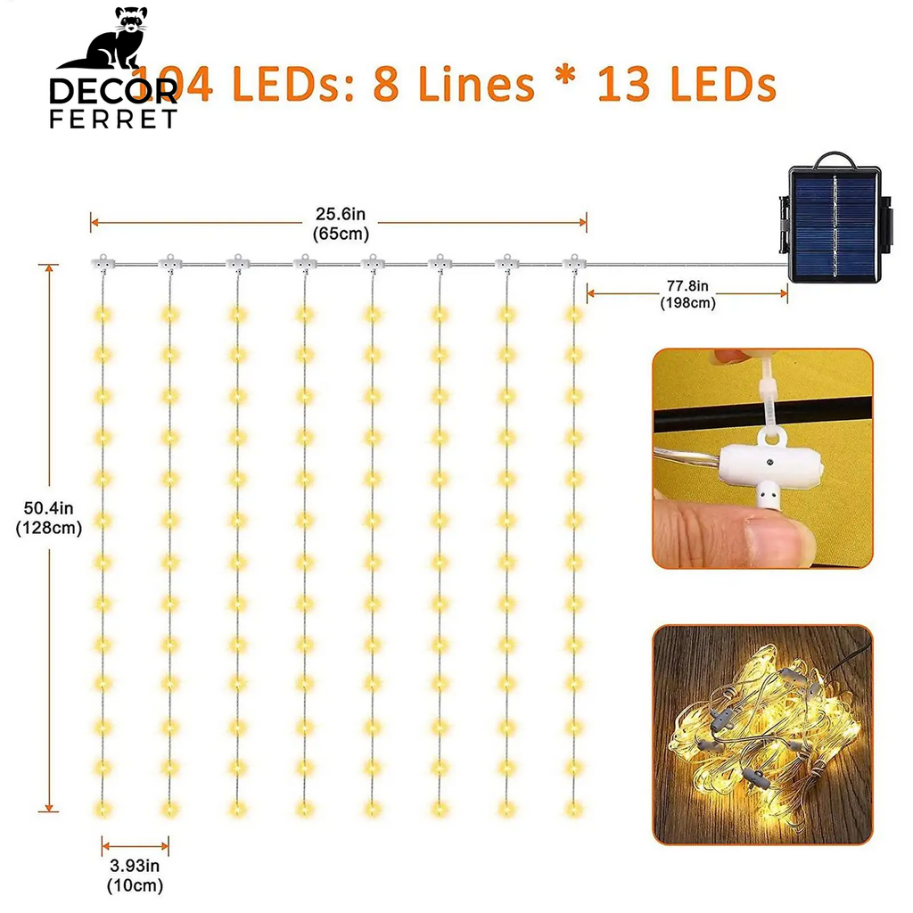 Solar-Powered LED Umbrella String Lights with 8 Lighting Modes