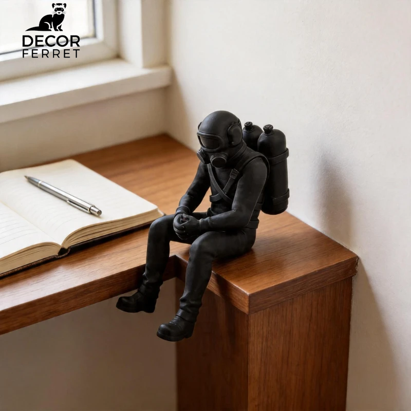 Nautical Deep Sea Diver Figurine Seated Scuba 3D Printed Diver Home Desk Statue Handicraft Ornament Ocean Theme Home Decor Gifts