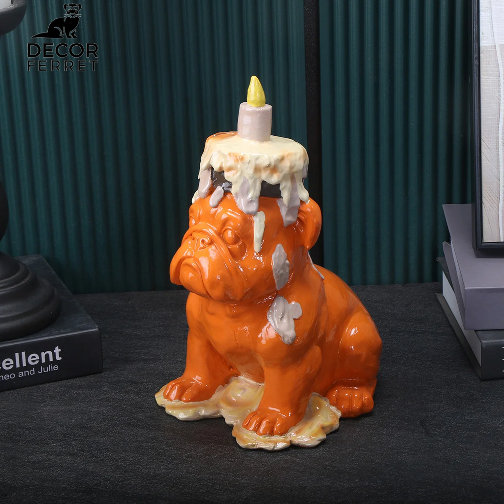 Balloon Dog Sculpture with Icecream Cone & Cake Design, Creative Bull Statue for Home Decor