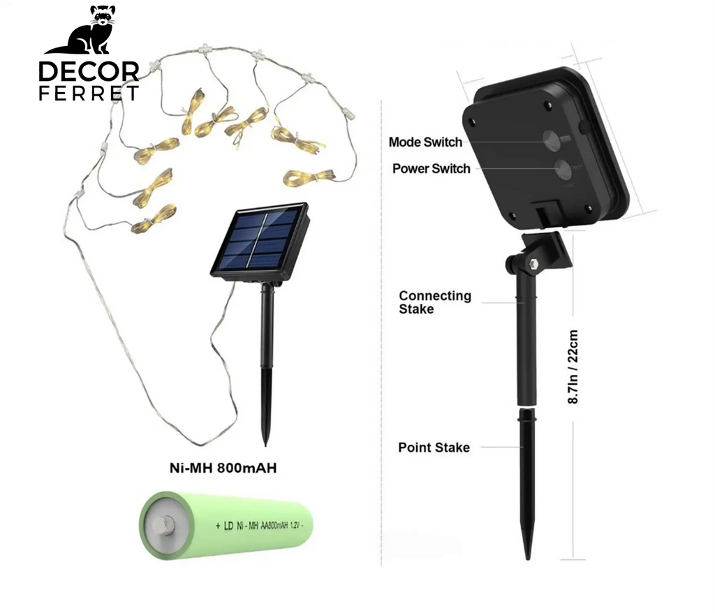 Solar-Powered LED Umbrella String Lights with 8 Lighting Modes