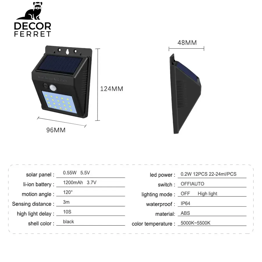 Solar Wall Light with Motion Sensor - Outdoor Waterproof 20 LEDs for Garden and Doorway Lighting (1 or 4 Pieces)