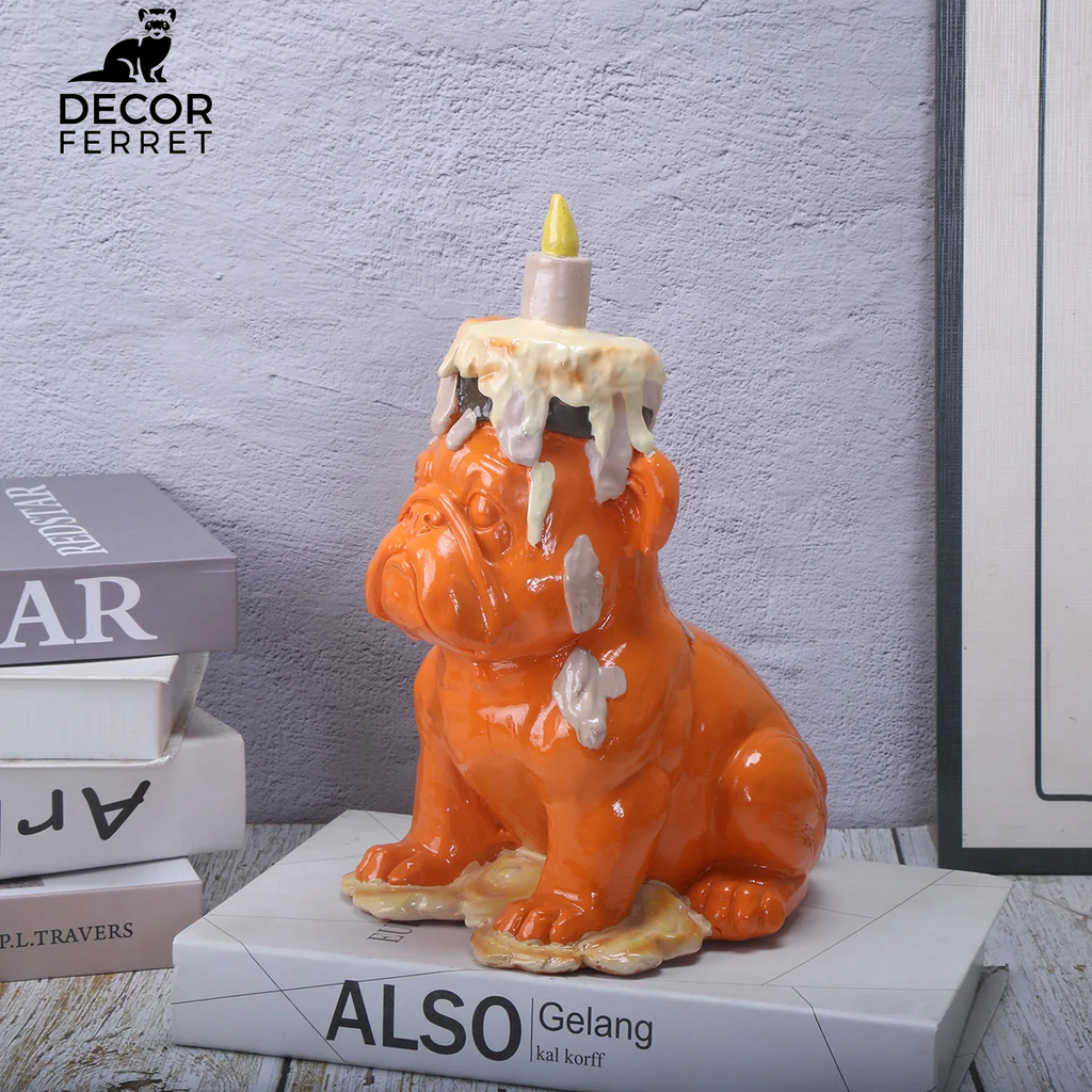 Balloon Dog Sculpture with Icecream Cone & Cake Design, Creative Bull Statue for Home Decor
