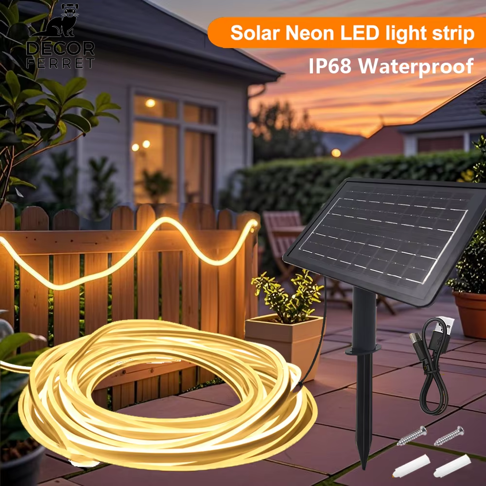 24V Waterproof Solar Neon Light Strip with 8 Modes, 120 LEDs