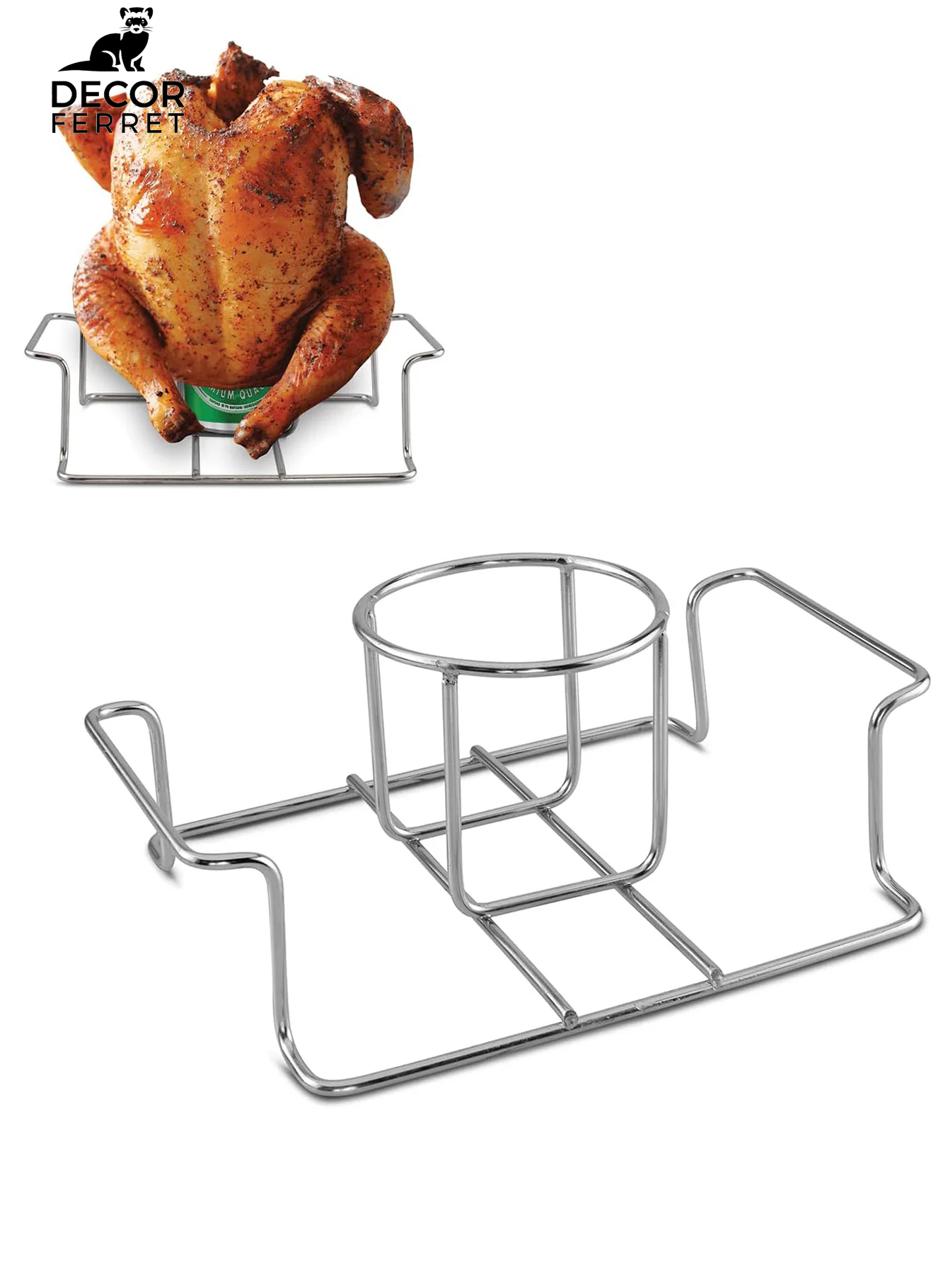 Beer Can Chicken Holder for Grill and Smoker, Premium Grade Stainless Steel Beer Chicken Stand with Handle