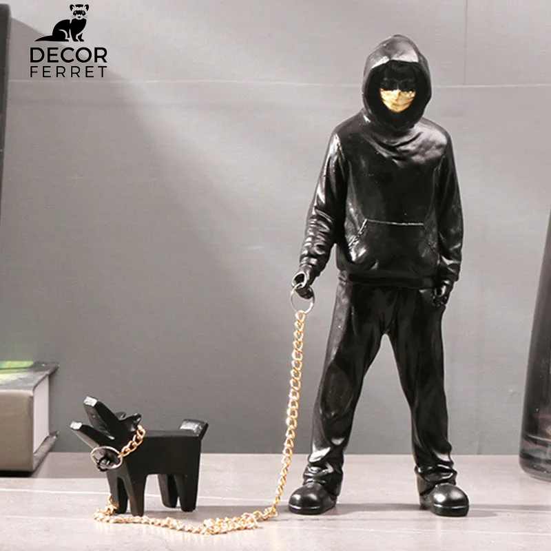 Banksy Statue the Man and Dog Sculpture Street Modern Pop Art Living Room Shelf Office Home Bar Decoration Collections Gift