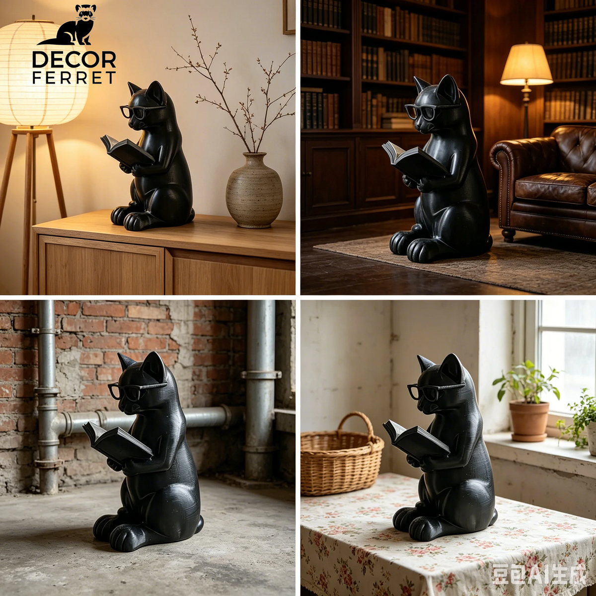 2026 Newest 3D Printed Reading Cat Figurine with Glasses Book Lover Desktop Statue Modern Home Office Bookshelf Decor Gift
