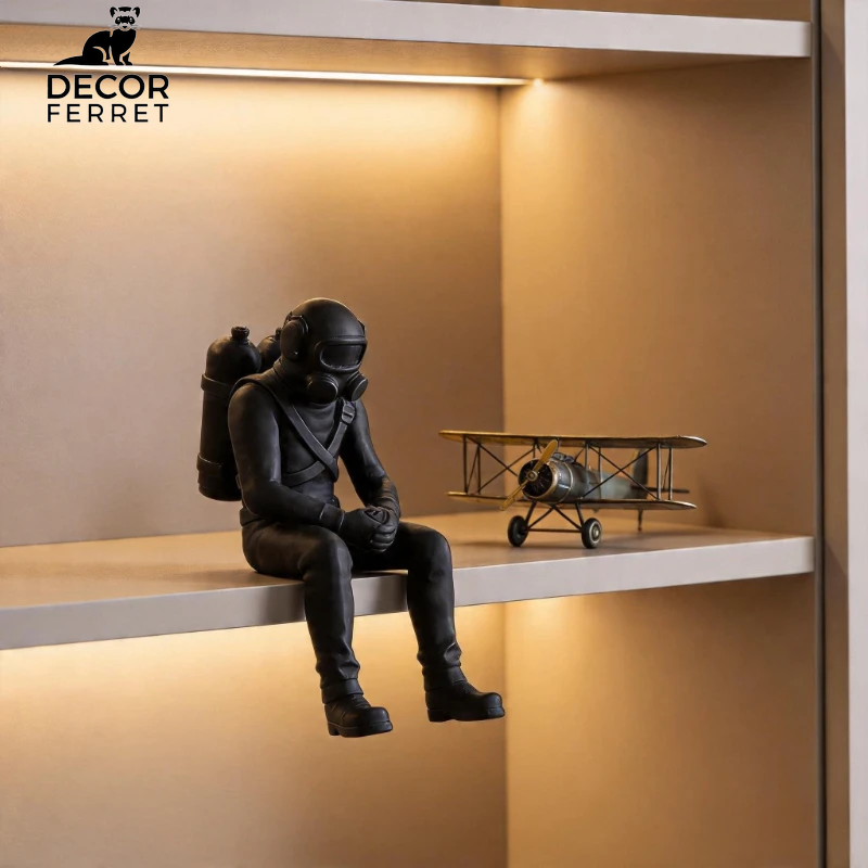 Nautical Deep Sea Diver Figurine Seated Scuba 3D Printed Diver Home Desk Statue Handicraft Ornament Ocean Theme Home Decor Gifts