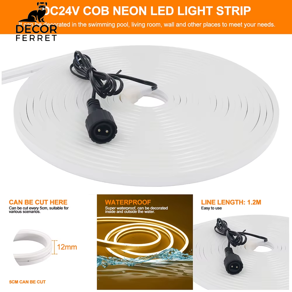 24V Waterproof Solar Neon Light Strip with 8 Modes, 120 LEDs