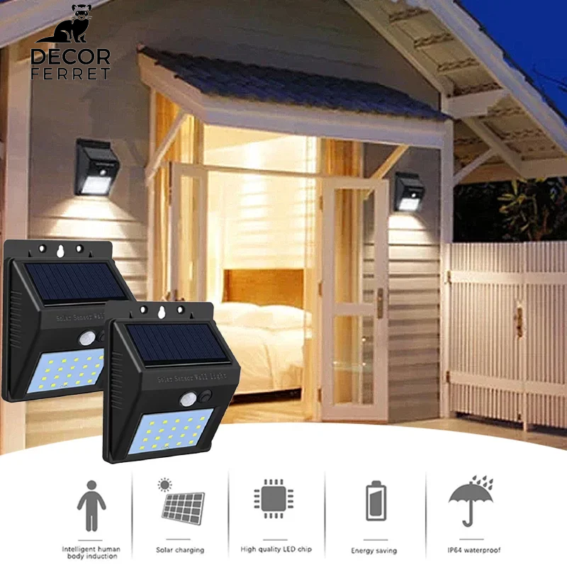 Solar Wall Light with Motion Sensor - Outdoor Waterproof 20 LEDs for Garden and Doorway Lighting (1 or 4 Pieces)