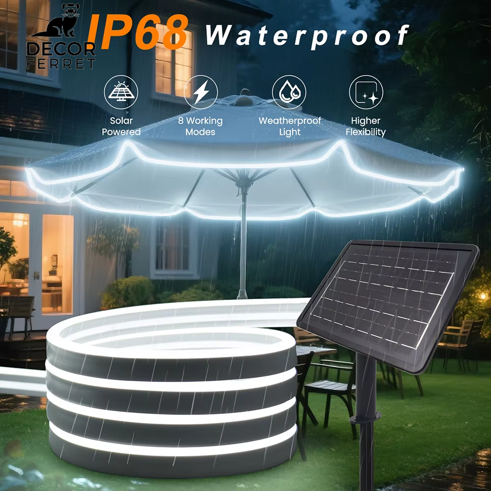 24V Waterproof Solar Neon Light Strip with 8 Modes, 120 LEDs