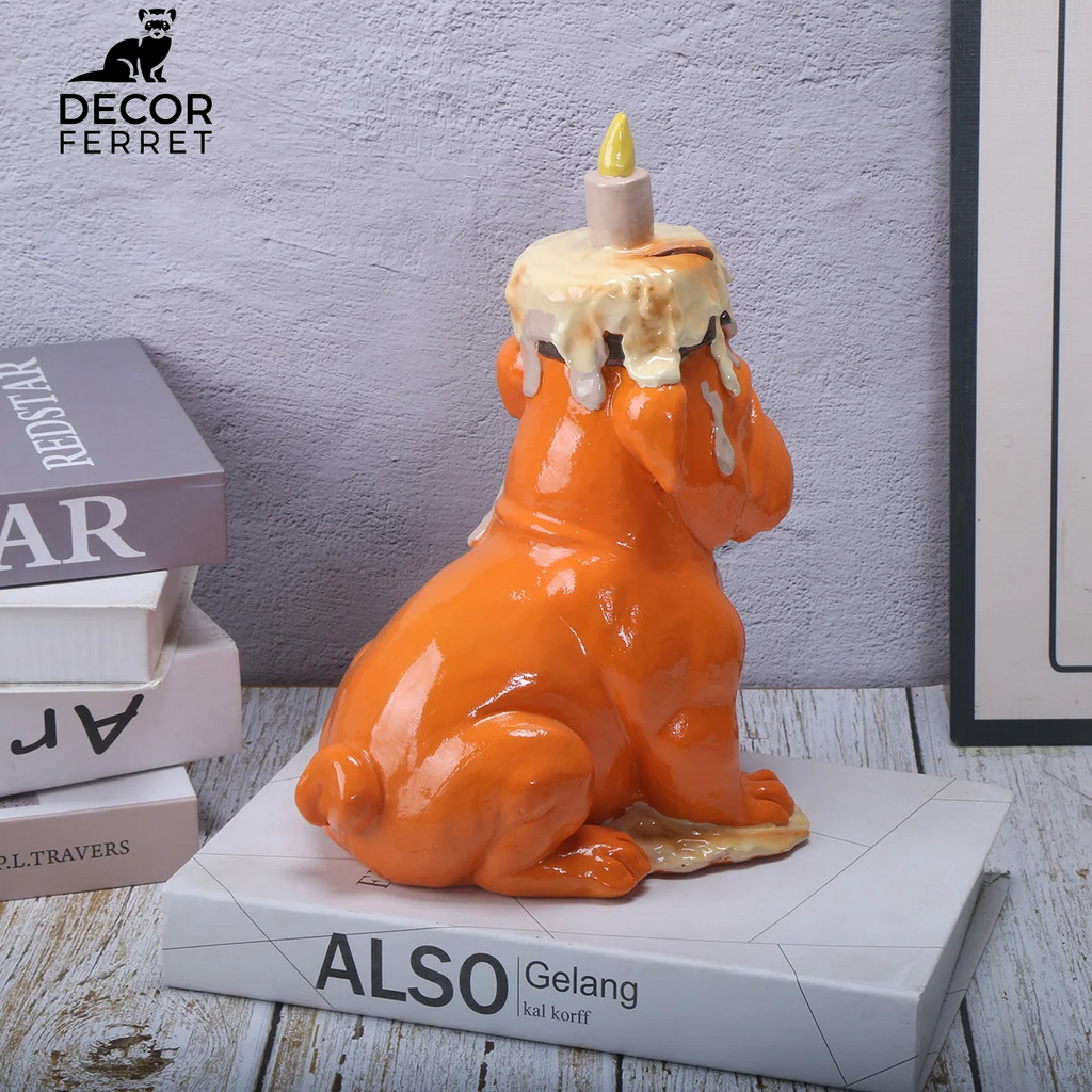 Balloon Dog Sculpture with Icecream Cone & Cake Design, Creative Bull Statue for Home Decor